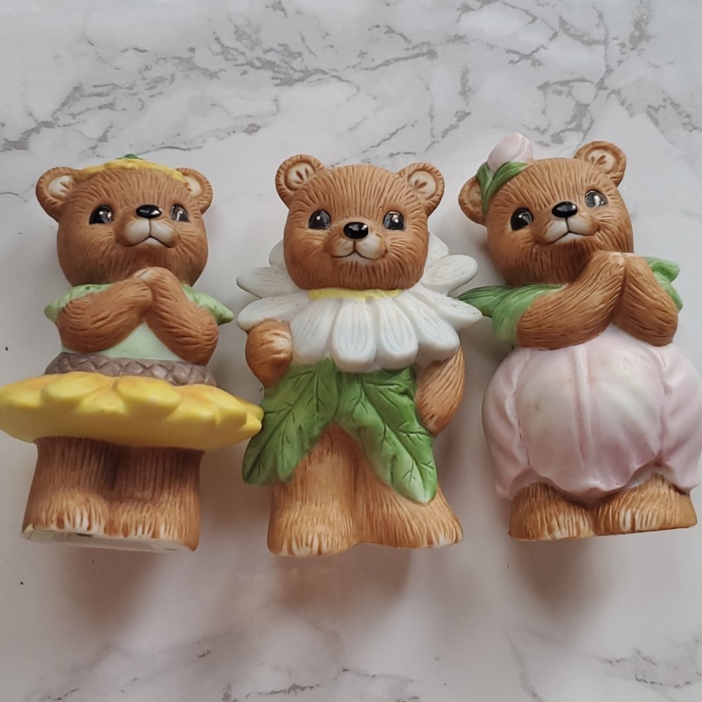 Vintage homco flower porcelain figure three brown bears home decor